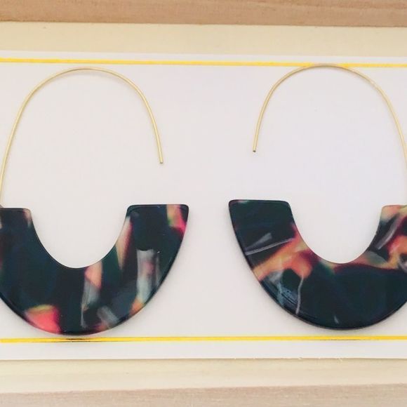 2/$25 Navy Multi Acetate Semi-Circle  Earrings - Picture 3 of 8